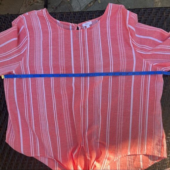 ROSE CORAL WHITE STRIPE LONG BELL SLEEVE KNOTTED BLOUSE SIZE XL - Picture 4 of 9